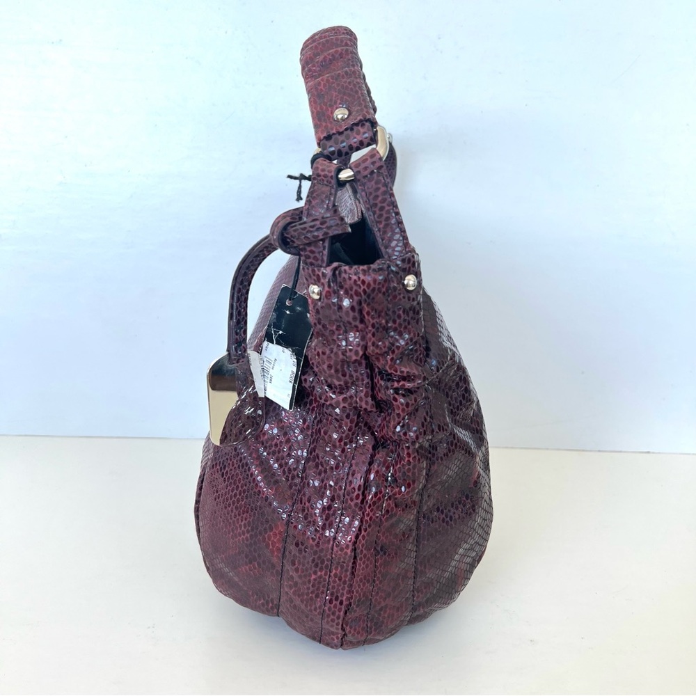 FURLA NEW Burgundy Snake Python Embossed Leather Single Handle Hobo Shoulder Bag - Picture 4 of 16